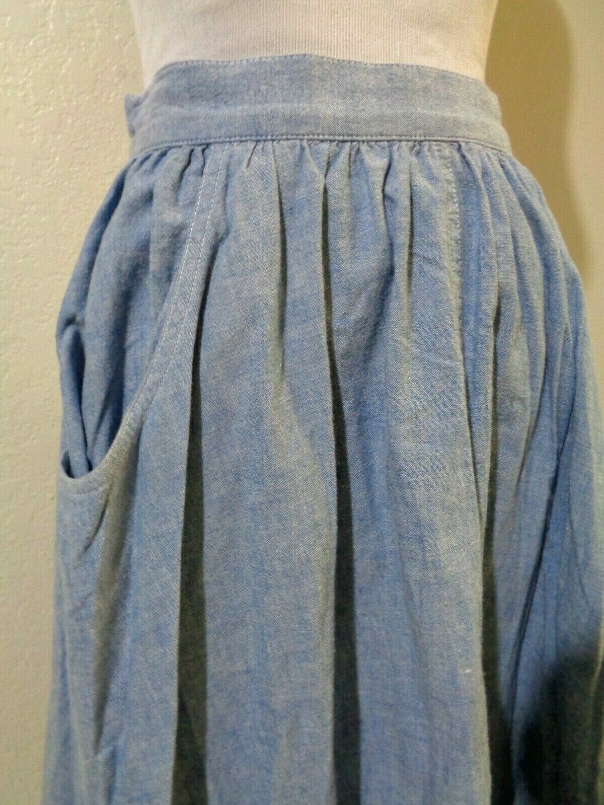 VINTAGE J.G. HOOK LIGHT BLUE DENIM FULL PRAIRIE PEASANT SKIRT SZ XS - Fresh Stock Dated March 2026