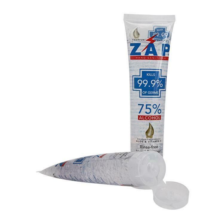 Zap Hand Sanitizer Gel 75% Ethyl Alcohol Mini 2 OZ Tubes With Aloe & Vitamin E - Fresh Stock Dated February 2026