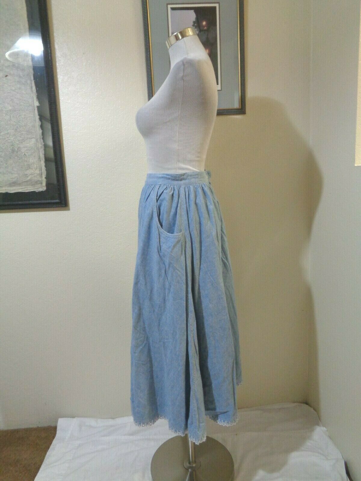 VINTAGE J.G. HOOK LIGHT BLUE DENIM FULL PRAIRIE PEASANT SKIRT SZ XS - Fresh Stock Dated March 2026