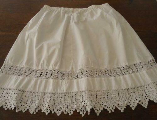 Vintage Victorian Cotton Slip Skirt Handmade Crochet Turtle Lace White - Fresh Stock Dated December 2025
