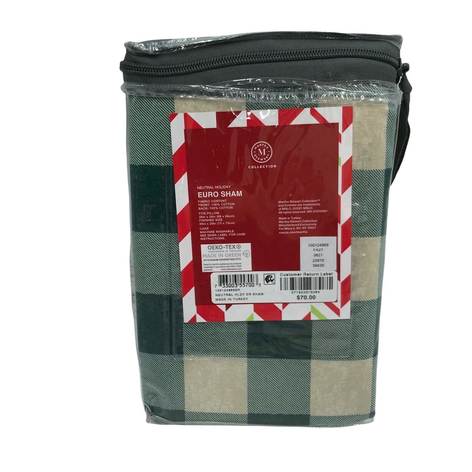 Holiday Flannel Neutral Plaid Sham, European Euro Sham Green - Fresh Stock Dated February 2026