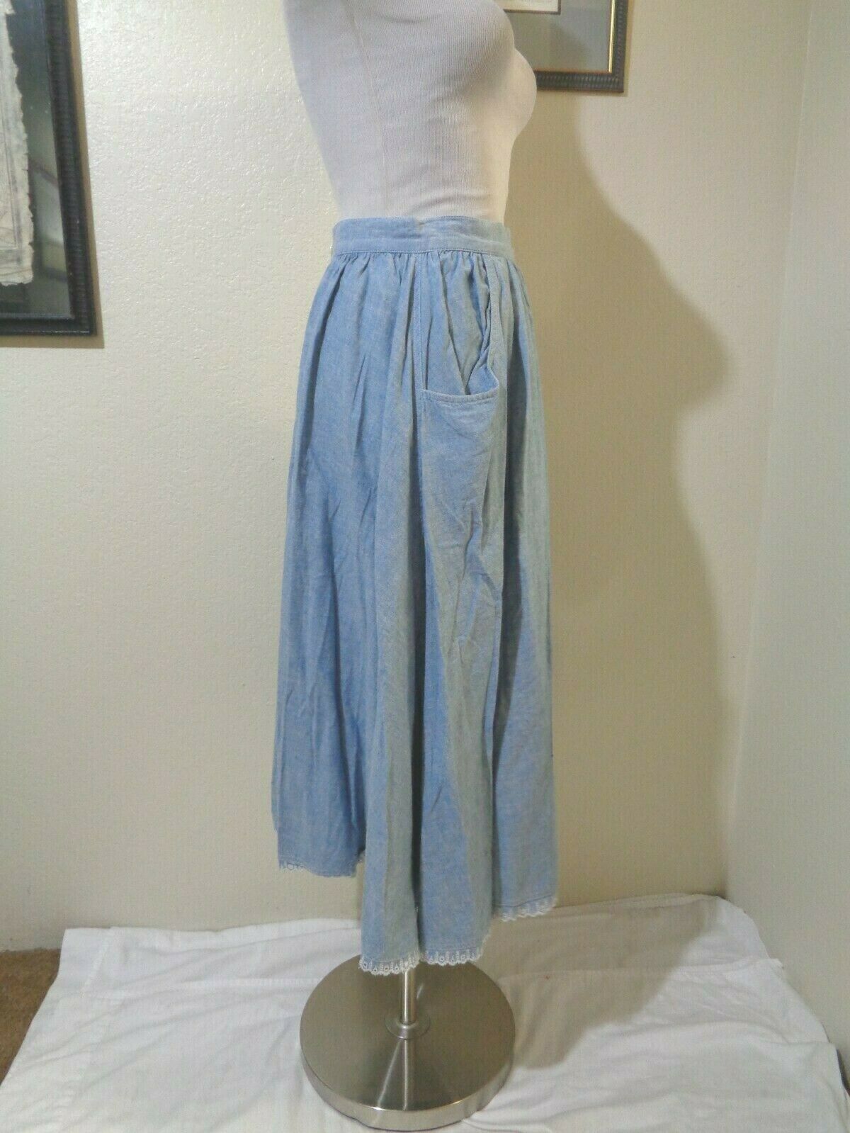 VINTAGE J.G. HOOK LIGHT BLUE DENIM FULL PRAIRIE PEASANT SKIRT SZ XS - Fresh Stock Dated March 2026