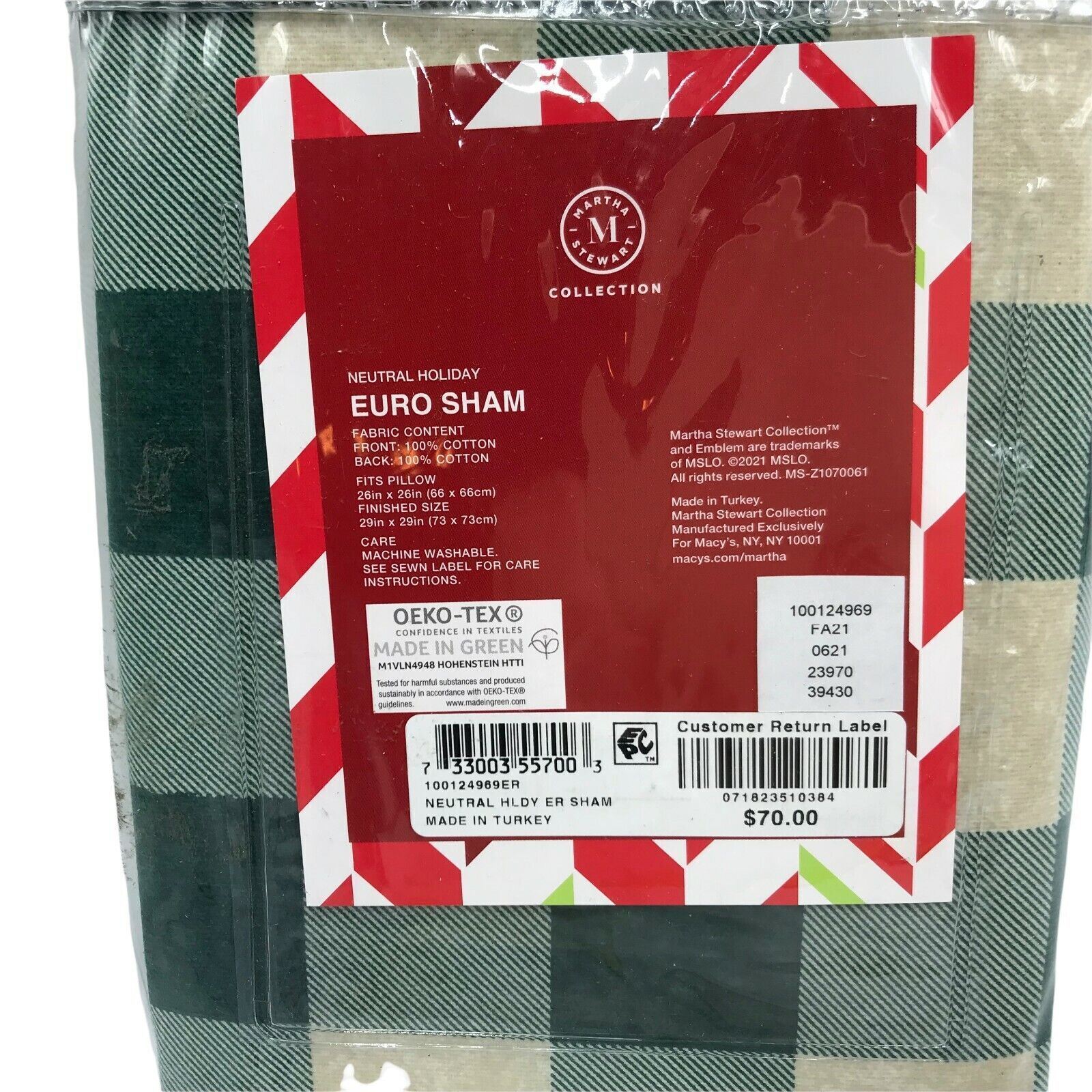 Holiday Flannel Neutral Plaid Sham, European Euro Sham Green - Fresh Stock Dated February 2026