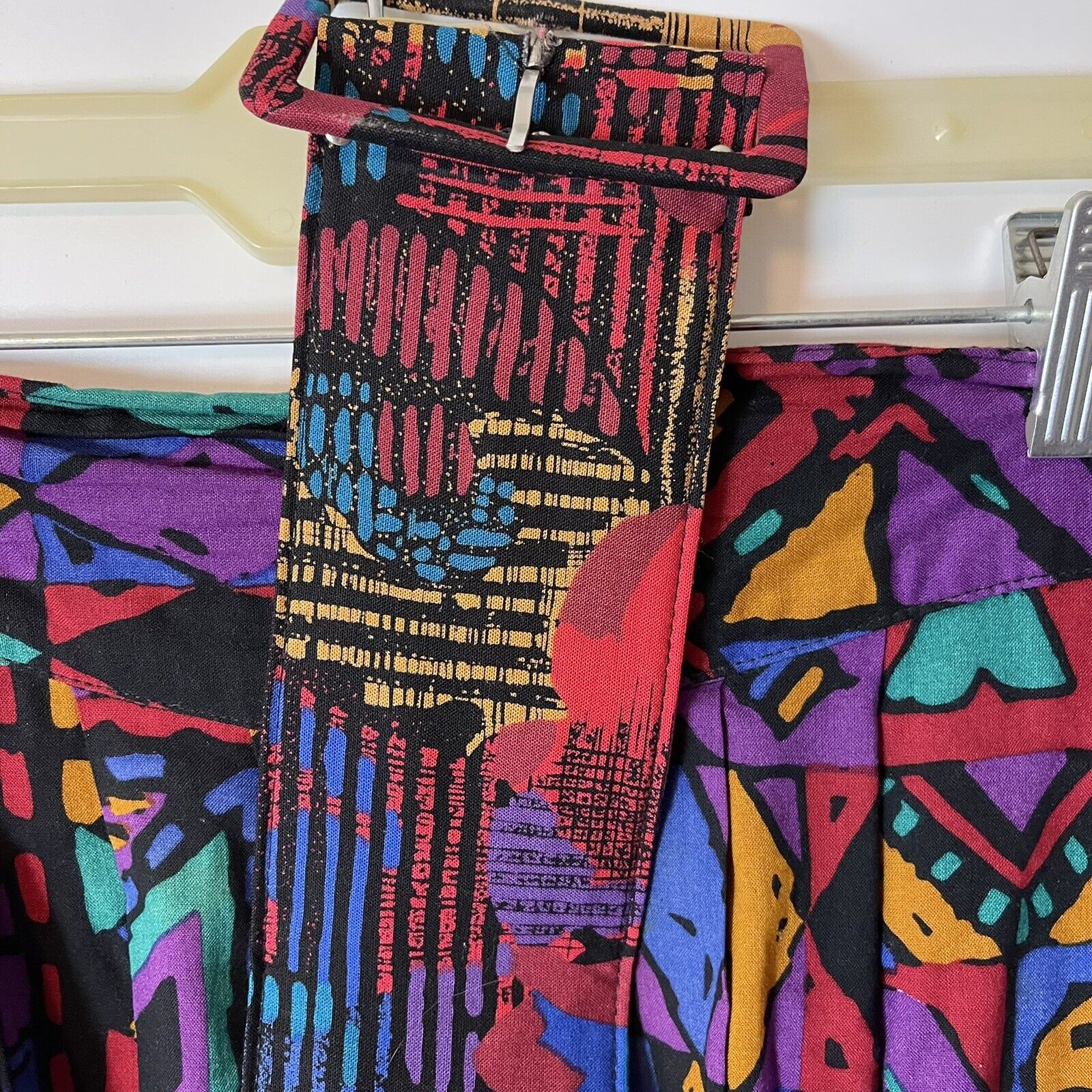 Vintage Noah’s Flood Dallas TX 80's Geographic Colorful Skirt Wide Belt SZ 9/10 - Fresh Stock Dated March 2026