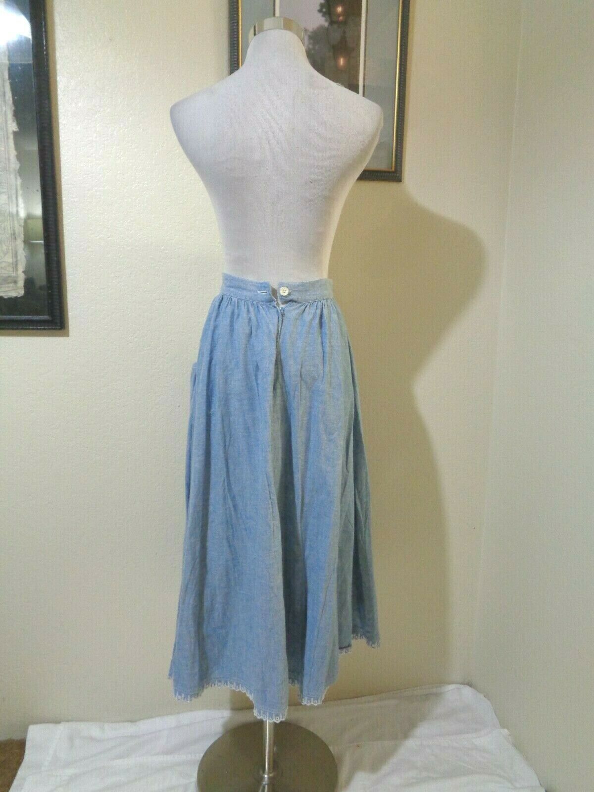 VINTAGE J.G. HOOK LIGHT BLUE DENIM FULL PRAIRIE PEASANT SKIRT SZ XS - Fresh Stock Dated March 2026