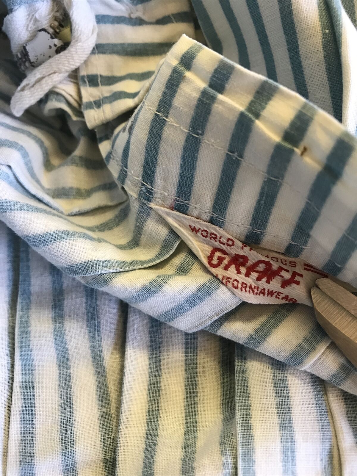 1950s Novelty Print Graff Full Skirt Blue Stripe Victorian Park Scene - Fresh Stock Dated March 2026