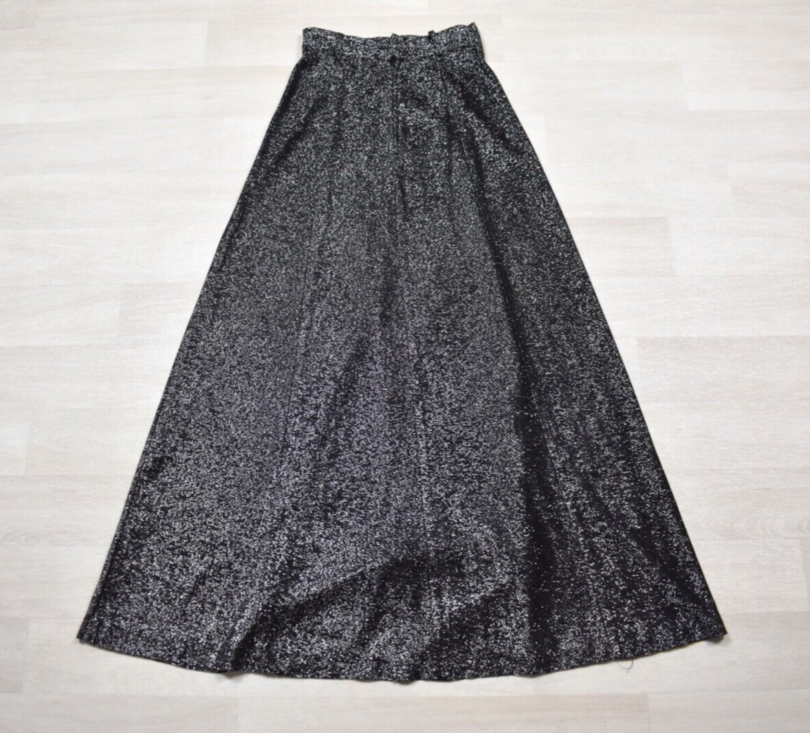 70s Glitter Maxi Skirt Black Silver Sparkly Disco VTG 1970s FLAWED 25