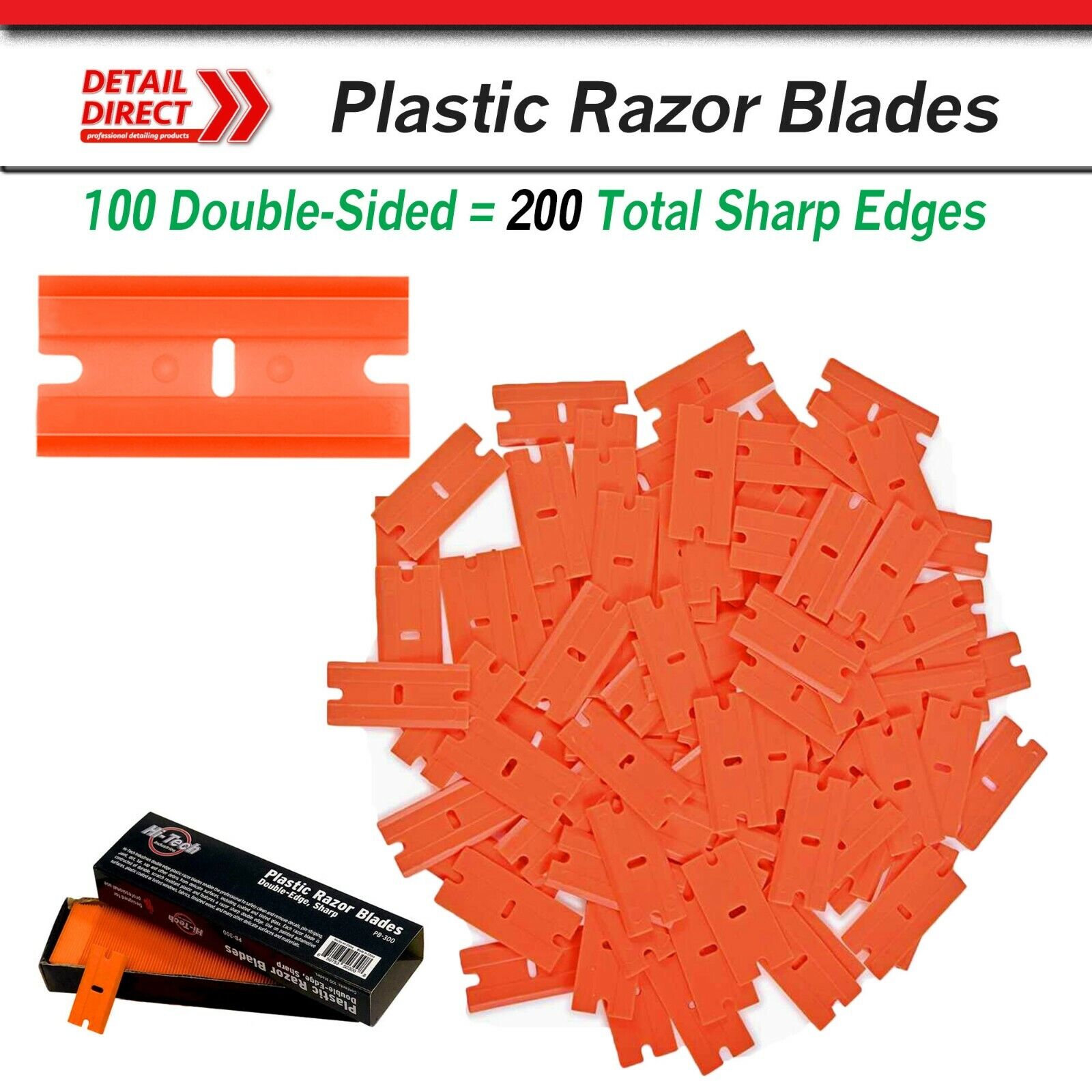Plastic Razor Blades Remove Stickers From Car - Double-Side Edges (100 Pack) - Fresh Stock Dated February 2026
