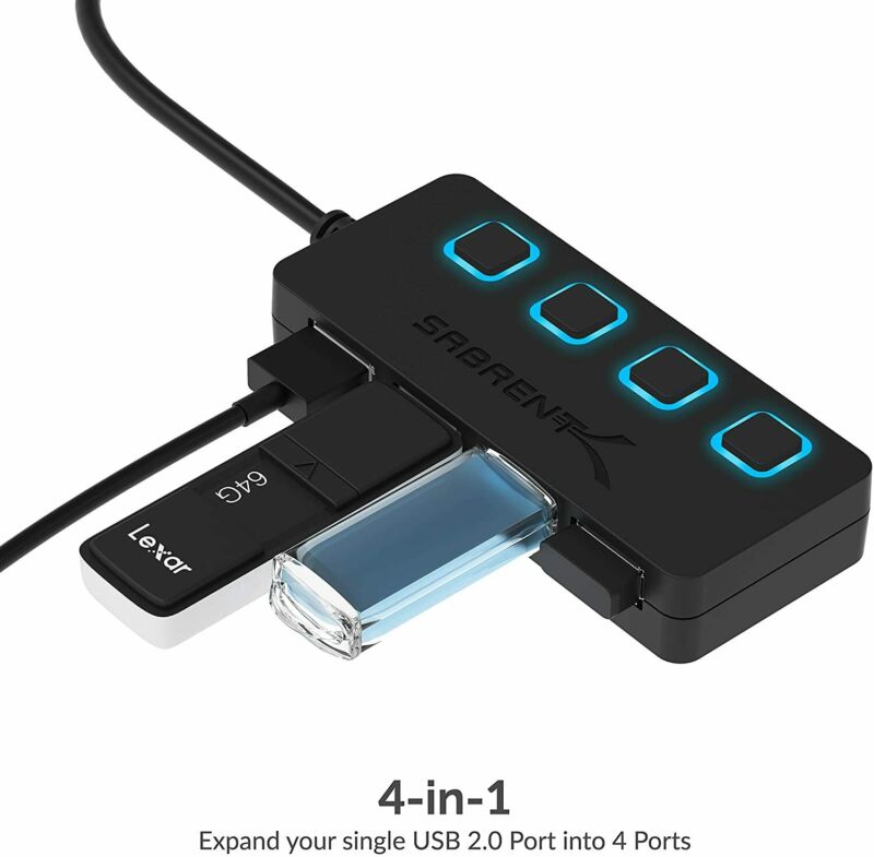 Sabrent 4-Port USB 2.0 Hub + 22AWG 3 Feet 3.0 Extension Cable - Fresh Stock Dated February 2026