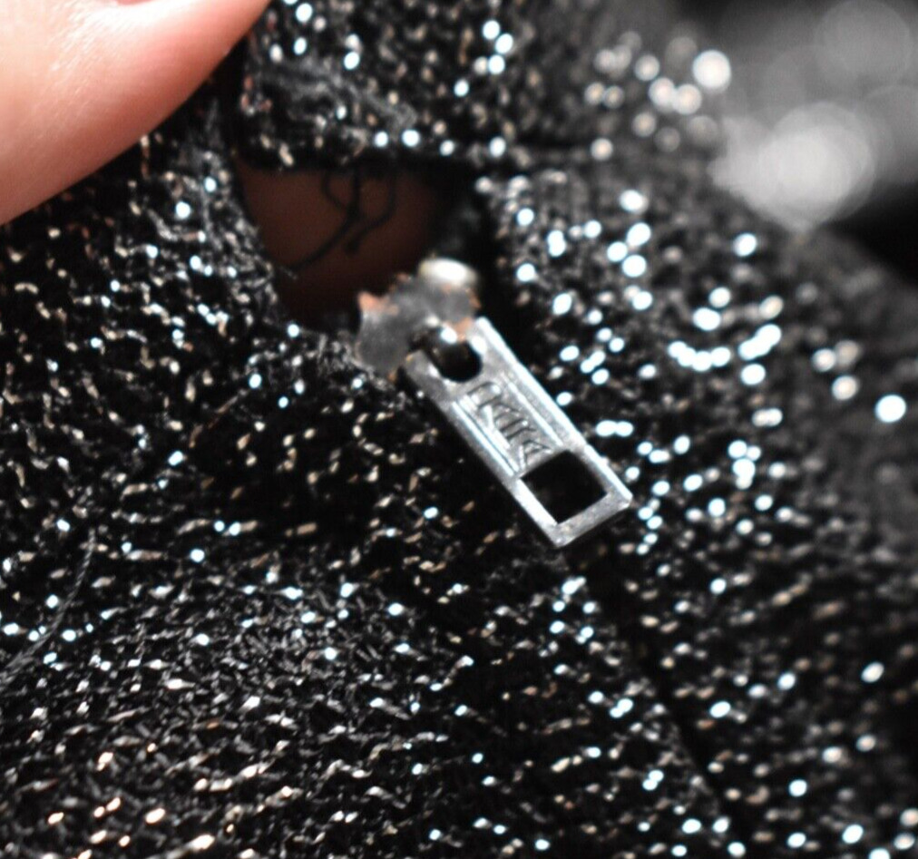 70s Glitter Maxi Skirt Black Silver Sparkly Disco VTG 1970s FLAWED 25