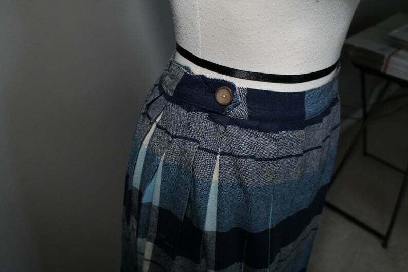 50s Rockabilly Blue Plaid Wool Mid Century Full Skirt Pleated School Girl - Fresh Stock Dated December 2025