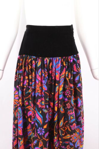vintage 70s Yves Saint Laurent Black Velvet wool challis print maxi skirt 23