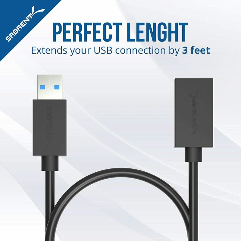 Sabrent 4-Port USB 2.0 Hub + 22AWG 3 Feet 3.0 Extension Cable - Fresh Stock Dated February 2026