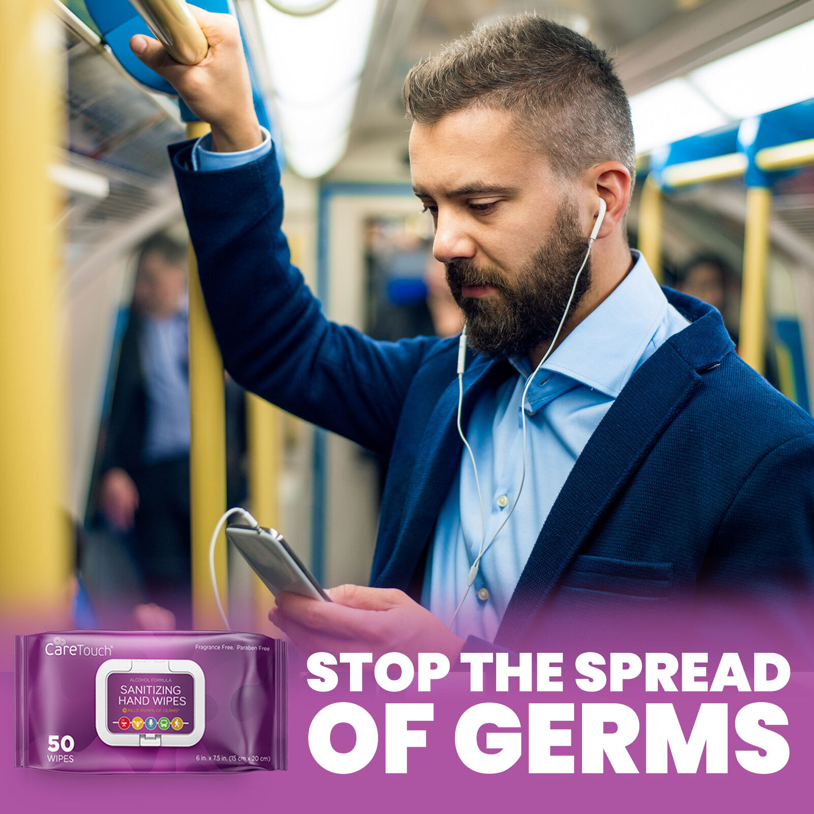 Care Touch Hand Sanitizing Wipes (4 Pouches) | 200 Antiseptic Wipes - Fresh Stock Dated February 2026