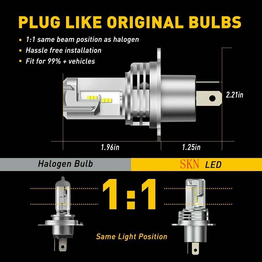 H4 HB2 LED Bulb HID White 360° Hi/Low Beam Motorcycle Headlight 6500K High Power - Fresh Stock Dated February 2026