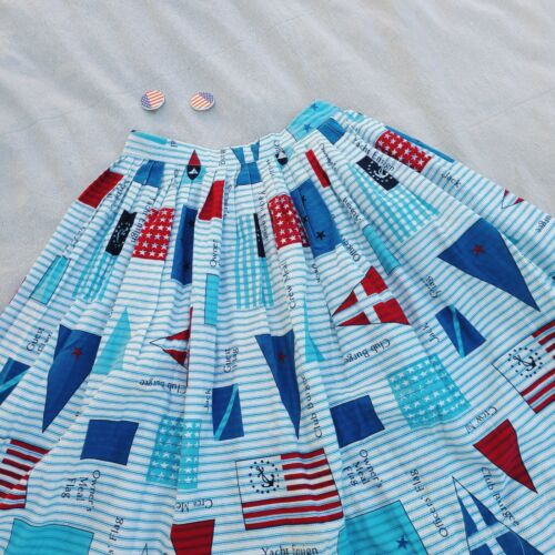Vintage 1950 blue fit and flare sailor novelty print skirt! - Fresh Stock Dated February 2026