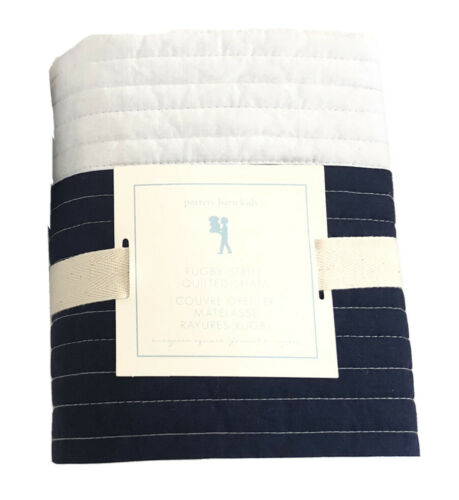 Pottery Barn Kids Rugby Stripe Quilted Sham Square 26X26” navy blue white NEW - Fresh Stock Dated December 2025