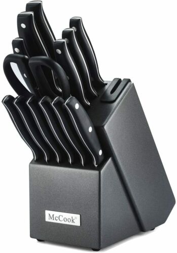 McCook 14-Piece Full Tang Kitchen Cutlery Knife Block Set Built-in Sharpener - Fresh Stock Dated December 2025