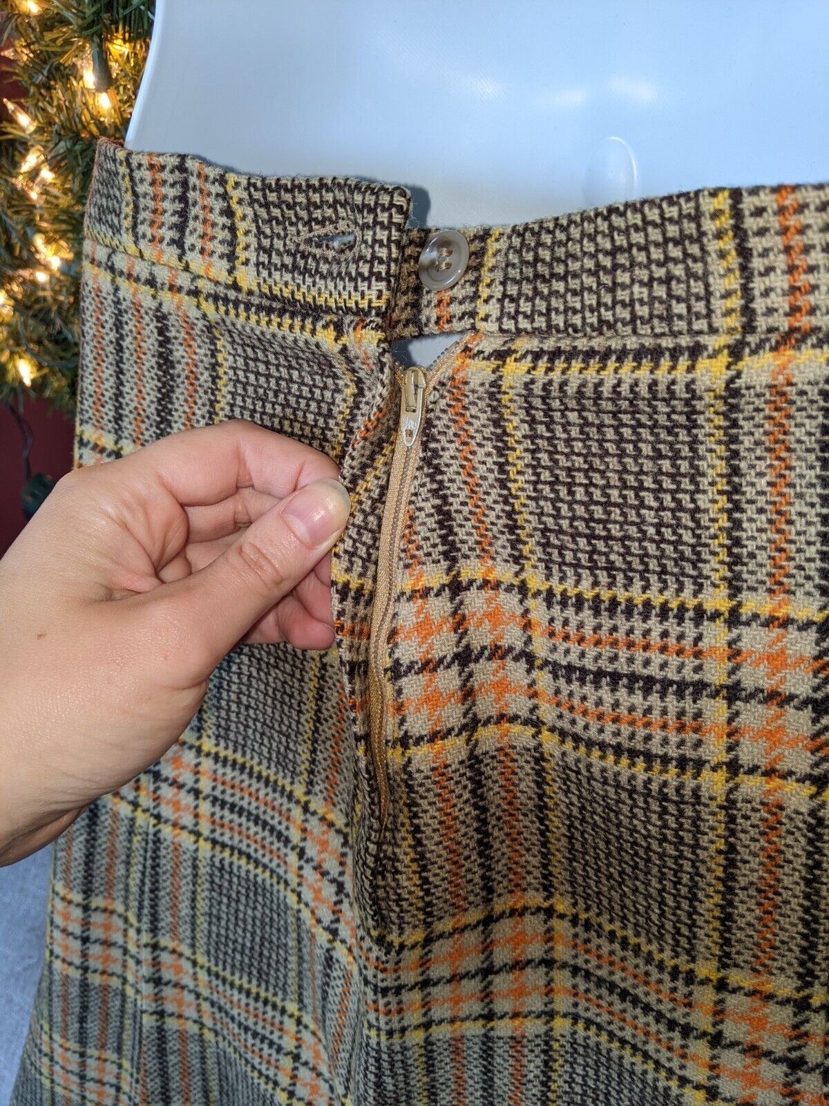 Vintage 60s-70s Sonja Corbin GOKEY Size 2-4 Lined Yellow Orange Brown Wool Skirt - Fresh Stock Dated March 2026