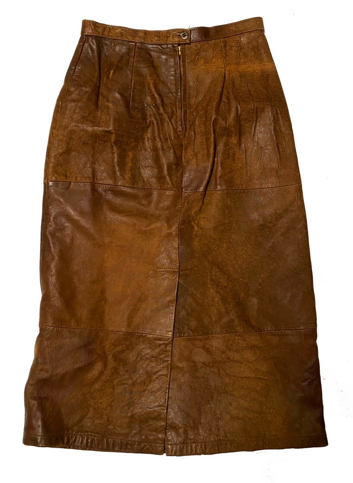 Vintage 80s Banana Republic Safari Travel Clothing Co Brown Leather Skirt Sz 12 - Fresh Stock Dated February 2026