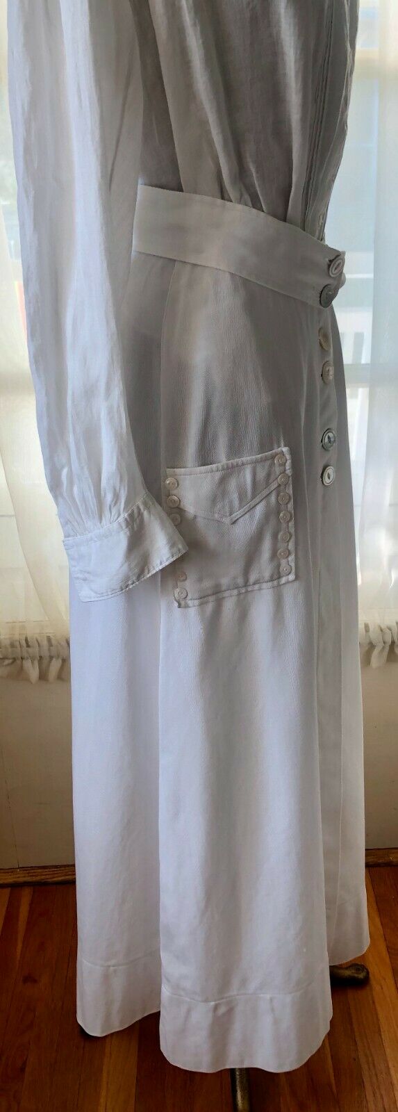 ANTIQUE EDWARDIAN EMERSOY WHITE COTTON WALKING SKIRT W/ DECOR. BUTTONS - Fresh Stock Dated March 2026