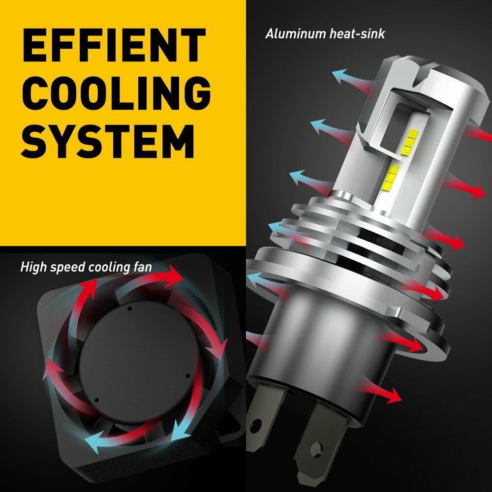 H4 HB2 LED Bulb HID White 360° Hi/Low Beam Motorcycle Headlight 6500K High Power - Fresh Stock Dated February 2026