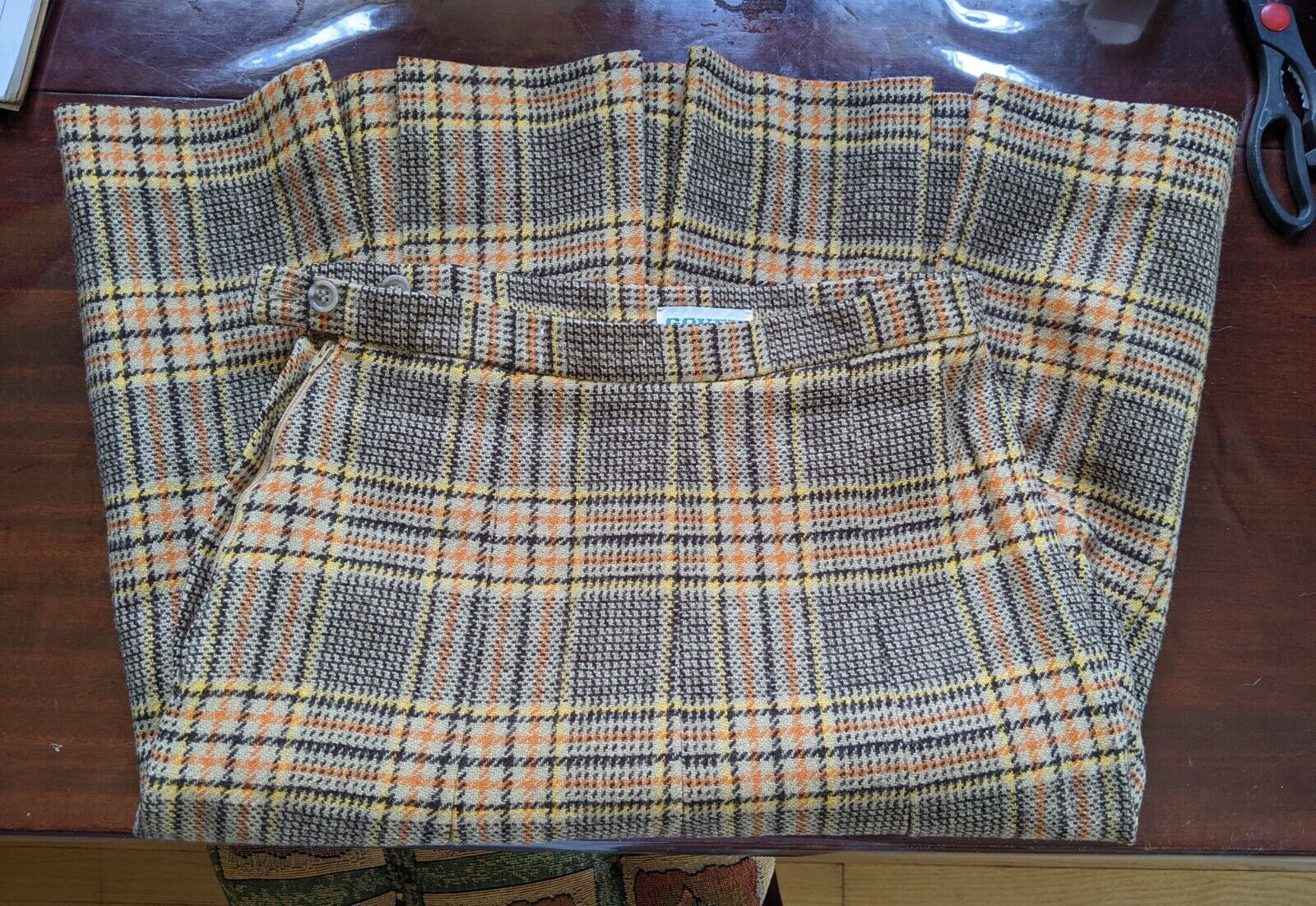 Vintage 60s-70s Sonja Corbin GOKEY Size 2-4 Lined Yellow Orange Brown Wool Skirt - Fresh Stock Dated March 2026