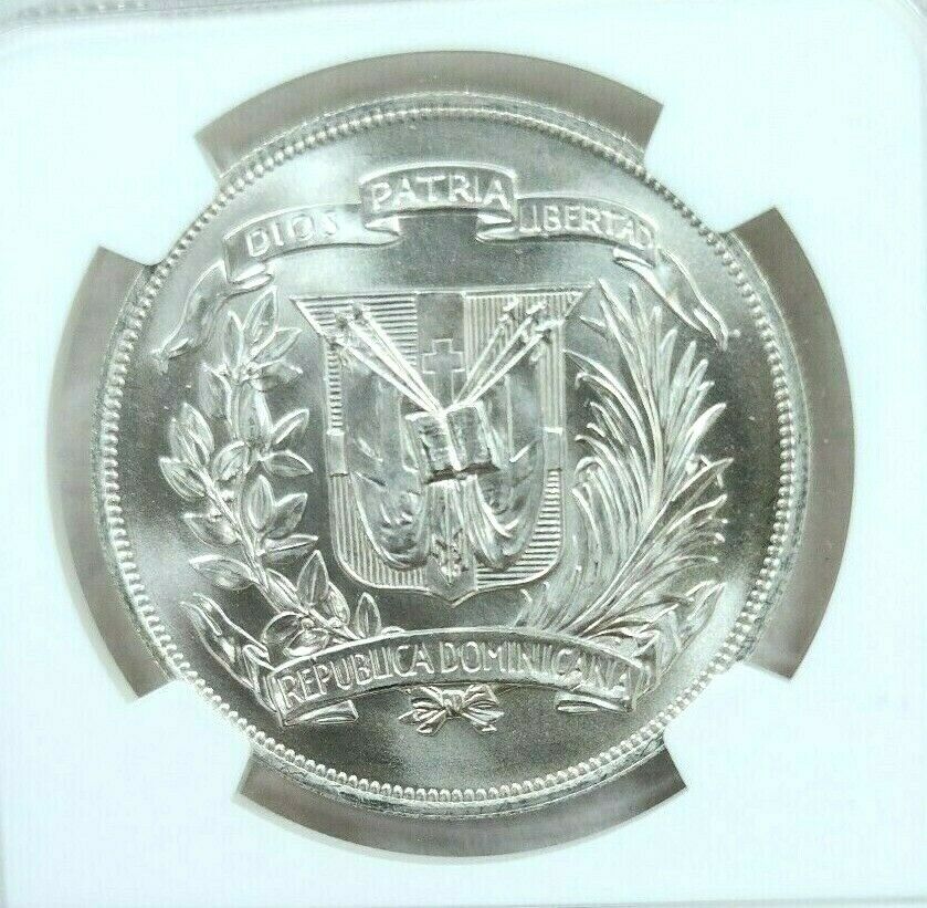 1974 DOMINICAN REPUBLIC SILVER 1 PESO CENTRAL AMERICAN GAMES NGC MS 65 GEM BU - Fresh Stock Dated February 2026