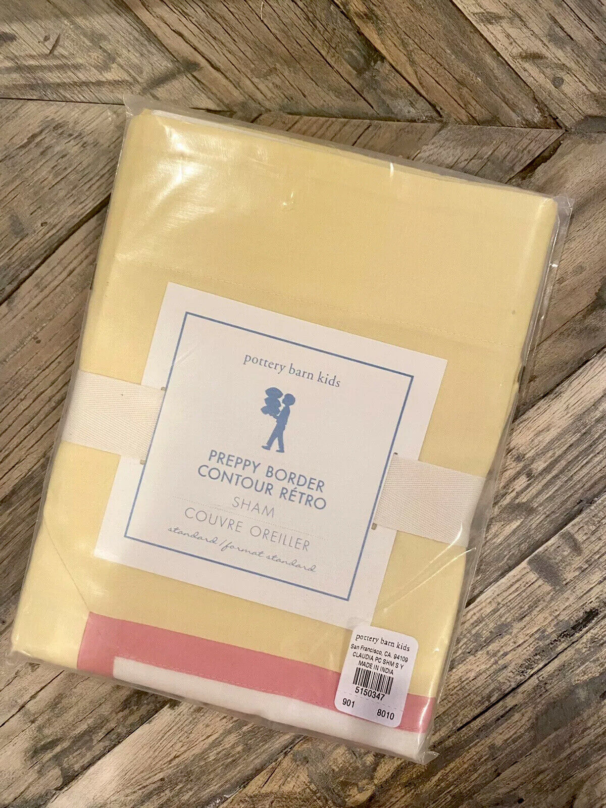 Pottery Barn Kids Preppy Border Standard Shams Yellow Pink White Qty 2 - Fresh Stock Dated February 2026