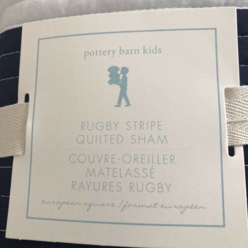 Pottery Barn Kids Rugby Stripe Quilted Sham Square 26X26” navy blue white NEW - Fresh Stock Dated December 2025
