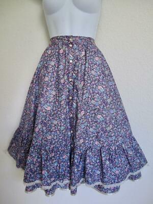 Vtg 70s Gunne Sax Ruffle Prairie Skirt 5 XS Button Down Purple Blue Floral Lace - Fresh Stock Dated March 2026