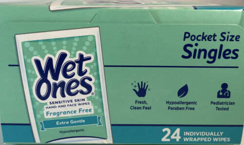 Wet Ones Wipes Extra Gentle Hand Wipes 1ea 24 Count Singles-SHIPS SAME BUS DAY - Fresh Stock Dated February 2026