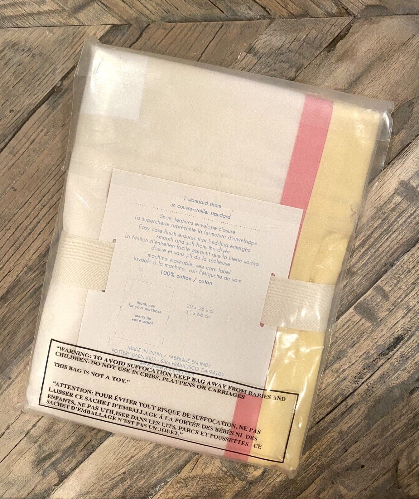 Pottery Barn Kids Preppy Border Standard Shams Yellow Pink White Qty 2 - Fresh Stock Dated February 2026