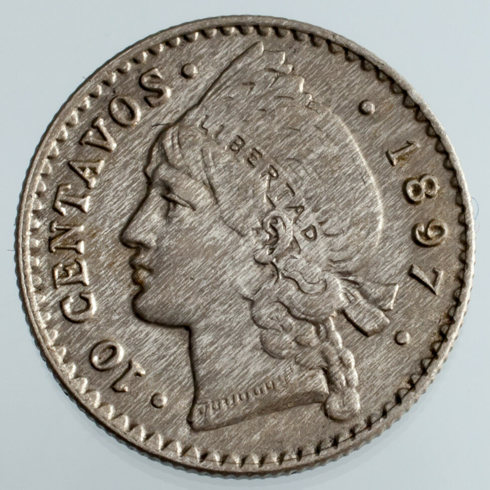 1897-P Dominican Republic 10 Centavos Silver Coin in AU Condition KM #13 - Fresh Stock Dated February 2026