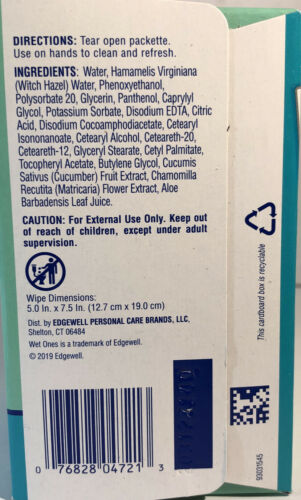 Wet Ones Wipes Extra Gentle Hand Wipes 1ea 24 Count Singles-SHIPS SAME BUS DAY - Fresh Stock Dated February 2026