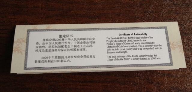 2009 China Panda Lunar Prestige 4 Gold/Silver Coins Set Year of the Ox 1000Limit - Fresh Stock Dated February 2026