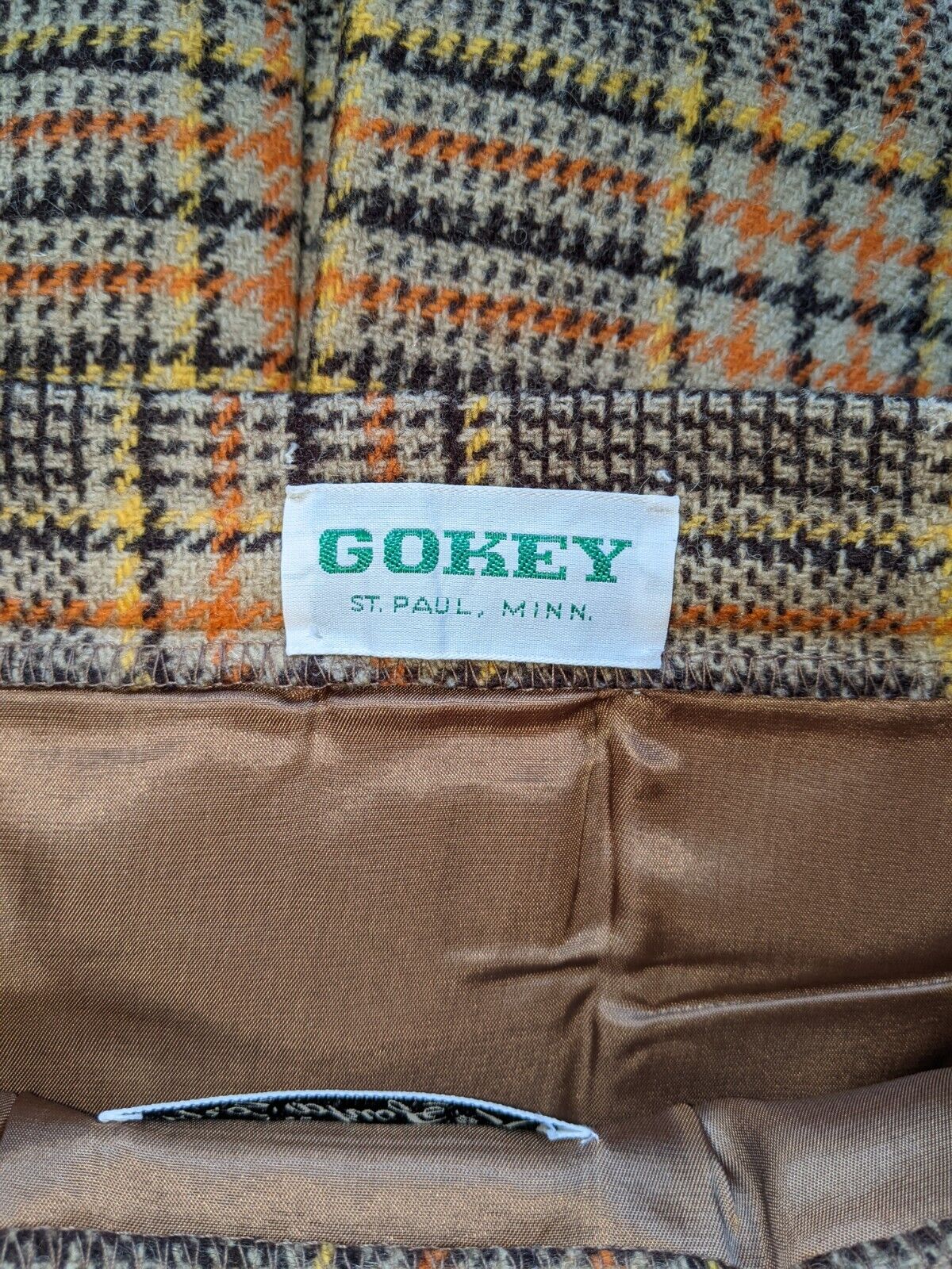 Vintage 60s-70s Sonja Corbin GOKEY Size 2-4 Lined Yellow Orange Brown Wool Skirt - Fresh Stock Dated March 2026