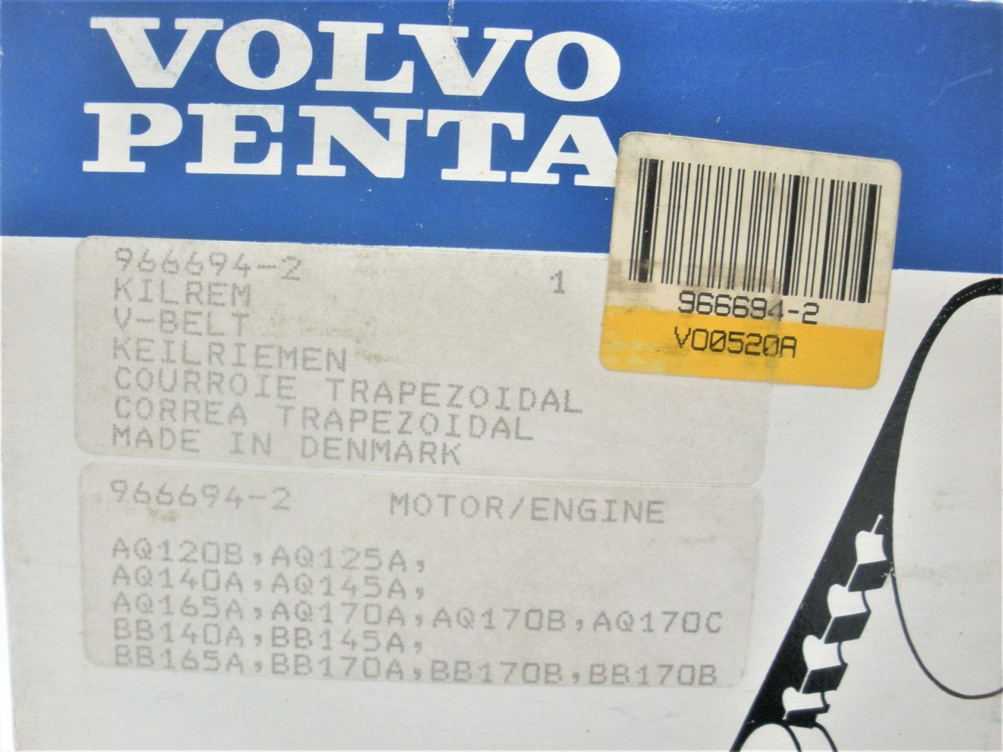 Volvo Penta 966694-2 Marine Boat Engine Drive Belt *REPLACES 834548-0*NEW*OEM* - Fresh Stock Dated February 2026
