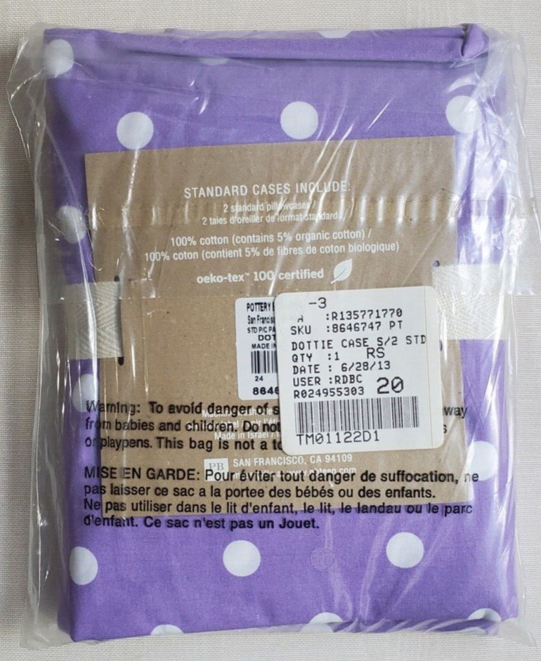 Pottery Barn PB Teen Dottie Pillow Cases Purple 2 Standard - Fresh Stock Dated February 2026
