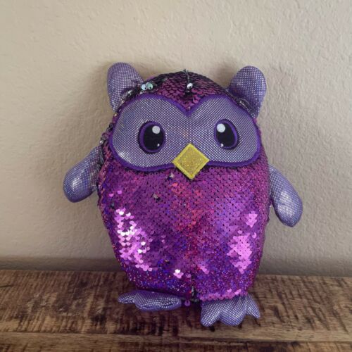 Owl Reversible Flip Sequin Pillow Plush Shimmer Sparkle Purple Bedding Spring - Fresh Stock Dated December 2025