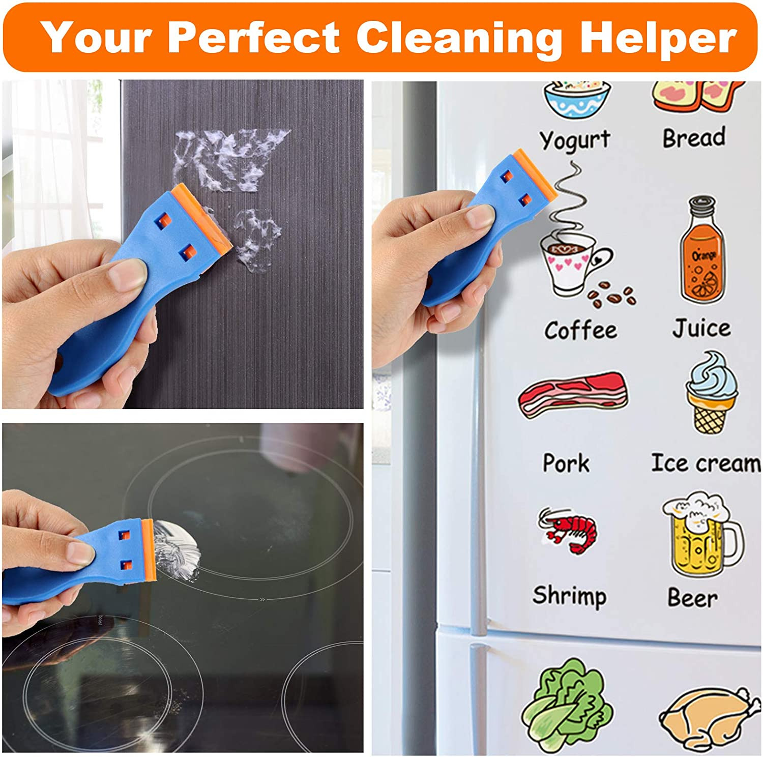 Plastic Razor Blade Scraper, 2PCS Scraper Tool with 60PCS Plastic Blades, Cleani - Fresh Stock Dated February 2026