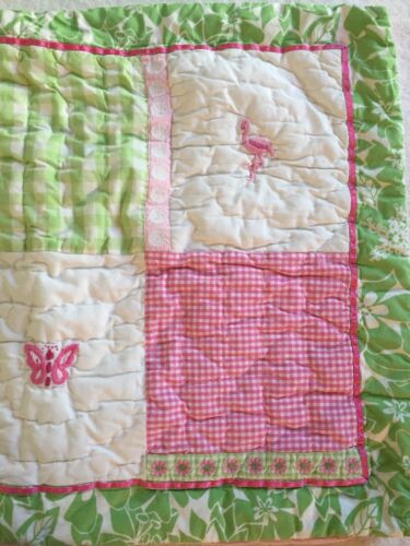 Pottery Barn Pink Green Patchwork Flamingo Butterfly Pillow Sham Quilted - Fresh Stock Dated December 2025