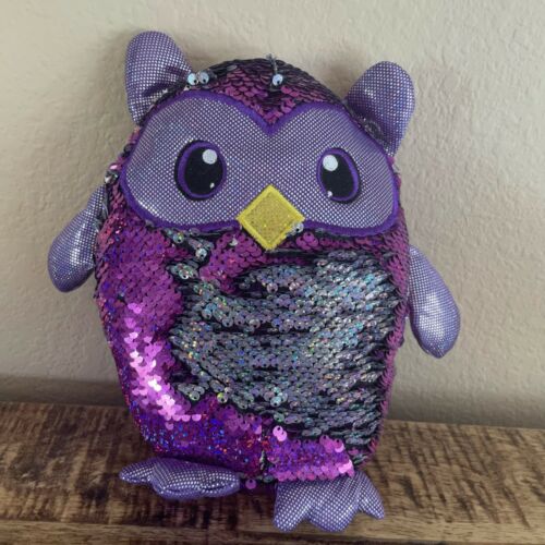 Owl Reversible Flip Sequin Pillow Plush Shimmer Sparkle Purple Bedding Spring - Fresh Stock Dated December 2025
