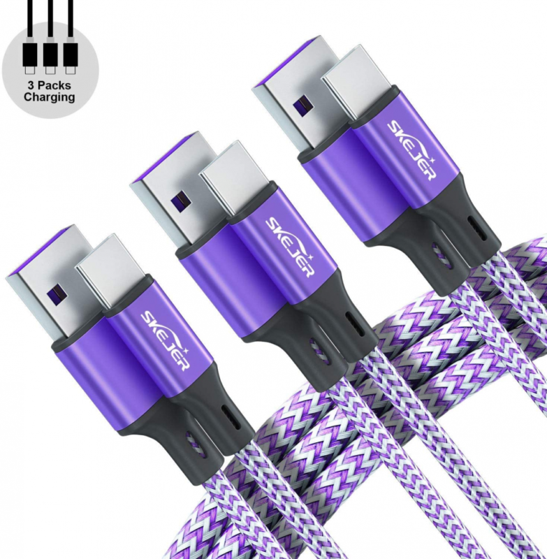 USB A to Type C Cable 3 Pack (6.6ft1+3.3ft2), Durable 6.6ft*1+3.3ft*2, Purple - Fresh Stock Dated February 2026