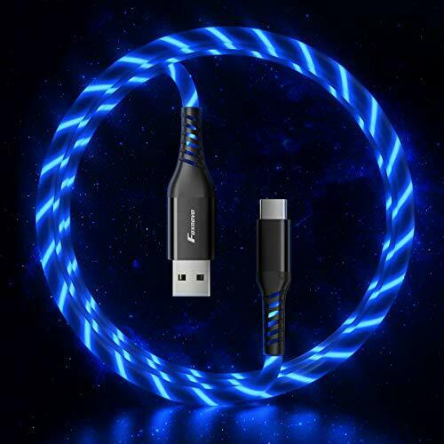 LED USB Type C Cable, FOXNOVO Visible Flowing Light USB C Cable 3A Blue Light - Fresh Stock Dated February 2026