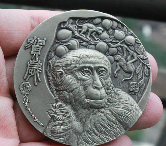China 2015 60mm Colored Paktong Medal - Flourishing and Wealth Monkey - Fresh Stock Dated February 2026