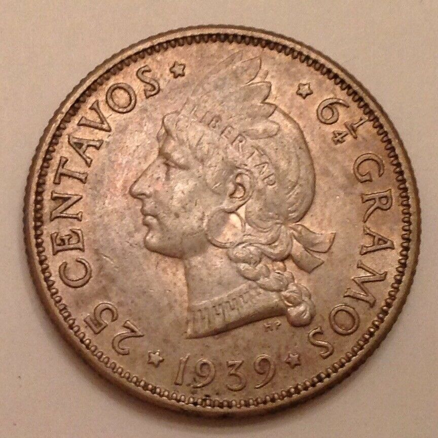 - Scarce 1939  Dominican Republic 25 Centavos / 25 Cents - Key Date - Fresh Stock Dated December 2025