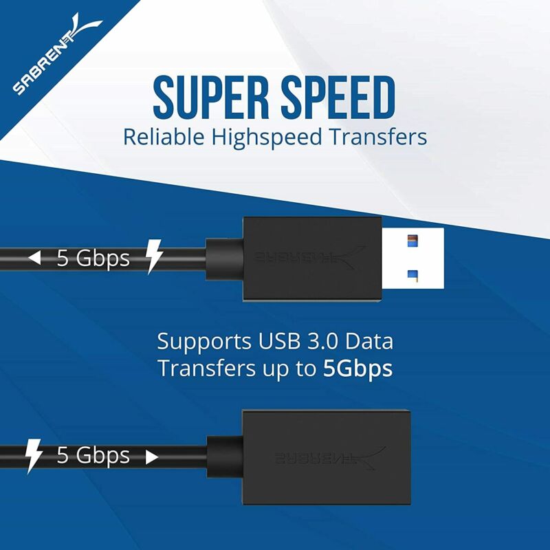 Sabrent 4-Port USB 2.0 Hub + 22AWG 3 Feet 3.0 Extension Cable - Fresh Stock Dated February 2026