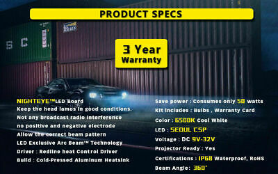 NIGHTEYE 9006 HB4 50W 8000LM LED Headlight Bulbs Kit High Power White 6500K HID - Fresh Stock Dated February 2026