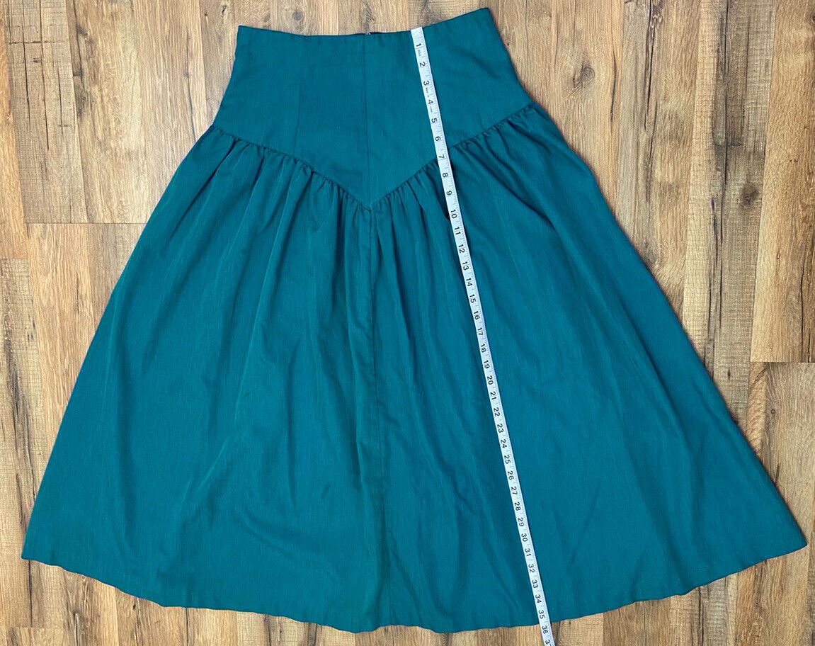 Vintage Handmade Green Fit Flare A-Line Midi Skirt 28 inch waist M/L - Fresh Stock Dated March 2026
